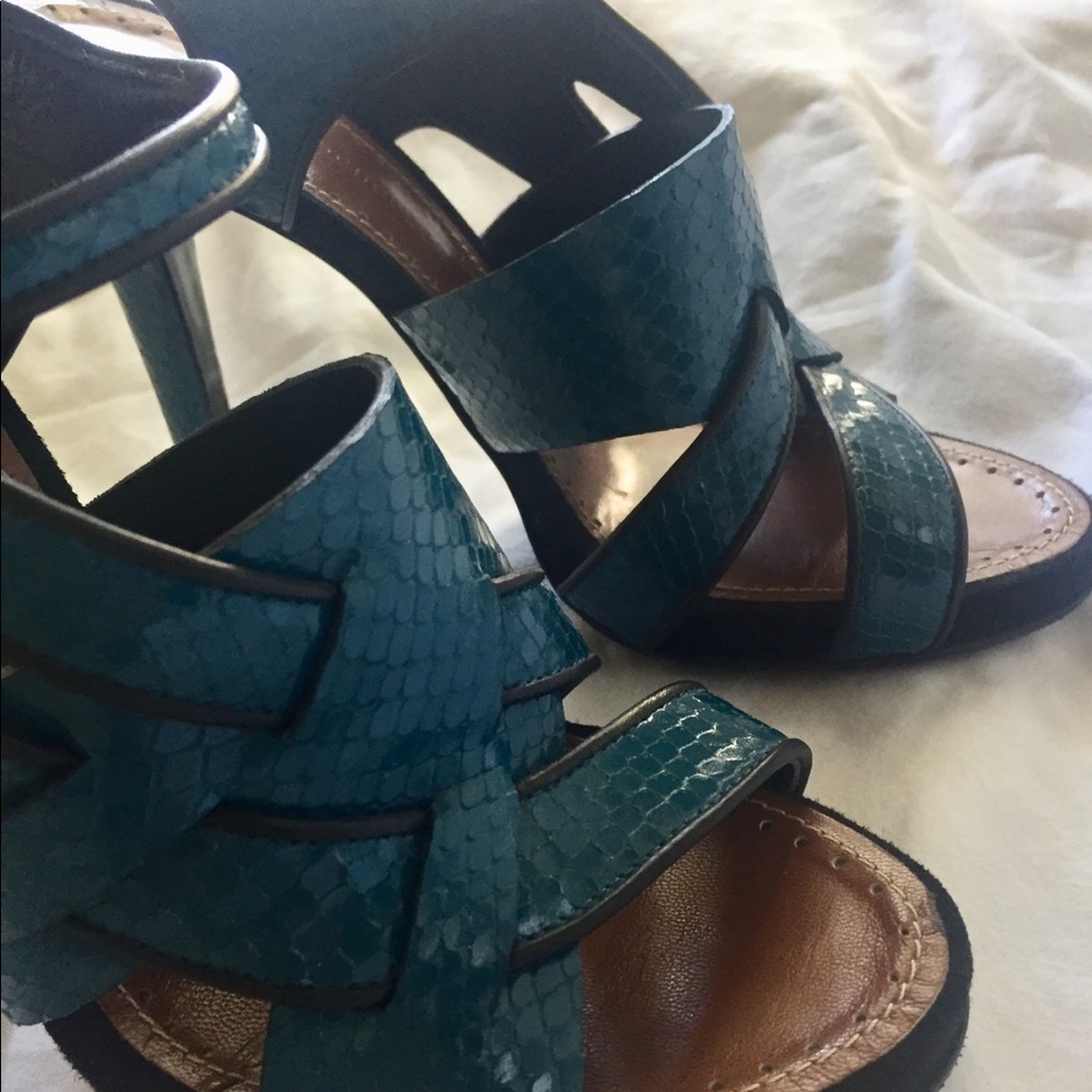 PROENZA SCHOULER TURQUOISE PYTHON STRAPPY HEELS